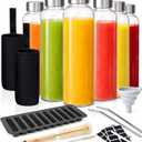 All-in-One 16-Piece Glass Bottle Set with 6 18 oz Water Bottles, Lids & Accessories, Reusable, Leak-Resistant & Dishwasher Safe for Juice, Smoothies & Daily Use