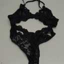 Aranmei Women Sexy Lingerie Lace Teddy V Neck Snap Crotch Cut Out Bodysuit One Piece Babydoll (Large, Black)