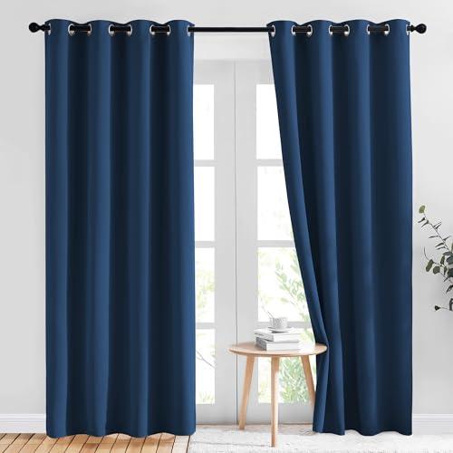 NICETOWN Room Darkening Curtains 84 inch Length 2 Panels, Thermal Insulated Grommet Blackout Curtains for Modern Casual Elegant Bedroom Kids Room Theme Decoration (Moroccan Blue, 2 Pieces, W52)