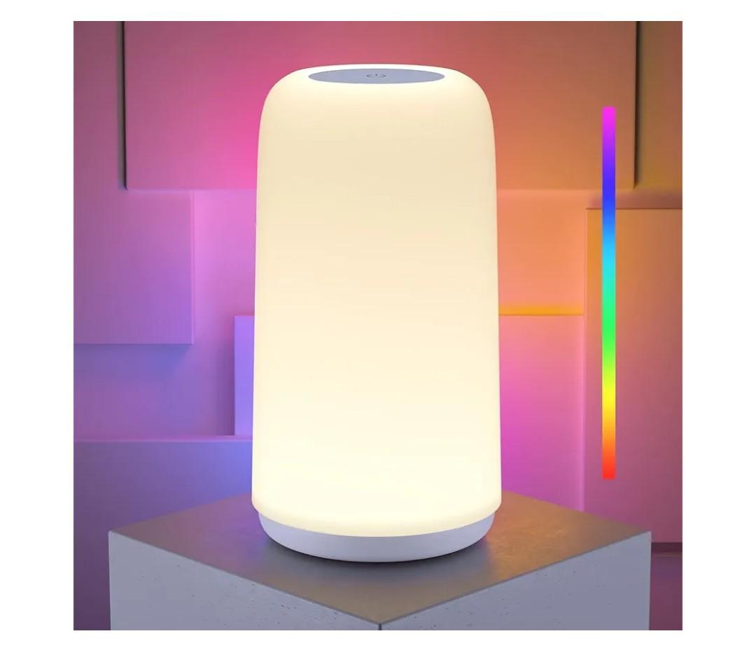 ROOTRO Touch Bedside Table Lamp, [Sleek Design & RGB Mode] 3 Way Dimmable Small Lamp for Bedroom, LED Lamp with Warm White Lights, Multi-Color Smart Nightstand Lamp for for Living Room Home Gifts