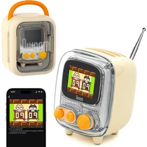 Divoom Tiivoo-2 FM Radio Bluetooth Speaker with Alarm Clock,Pixel Art Retro Mini Small Cute Wireless Speaker,Vintage Decor Suitable for Party Office Home Desk Bedroom Kitchen Outdoor,Cream