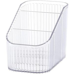 DASITON Large Capacity Makeup Brush Holder,3 Slot Makeup Brush Cup,Vintage striped Make Up Brush Holder,for Vanity Decor,Bathroom Countertops,Desk Storage Container,Cosmetic Display cases(Clear-S)