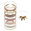 Women Girls Non-Slip Padded Headbands - Cute Pearl Decor Fashion Thin Head Bands, Trendy Hair Accessories For Daily Styling (Pink-8Pcs)
