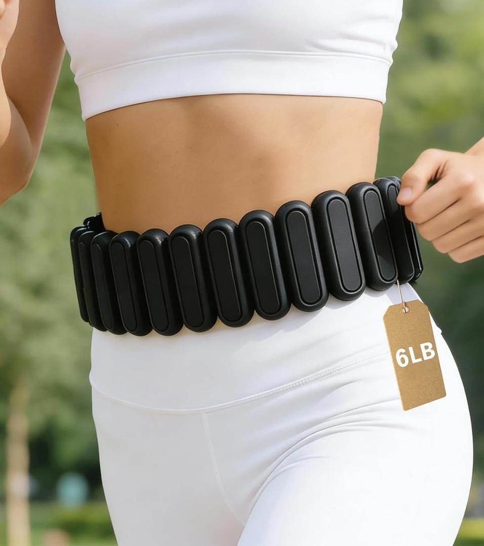 Weight Belt for Men & Women - Weighted Belt for Walking with Walking Weights, Patented Adjustable Silicone Design for Fitness, Strength Training, Hiking, Running, Yoga, Rehabilitation (6lbs)