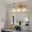 3 Light Brushed Gold Bathroom Vanity Light Over Mirror, Modern Vanity Lighting with Texture Glass Shade, Wall Mount Bathroom Light Fixtures, E26 Base