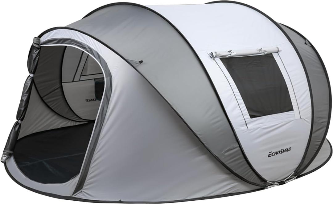 EchoSmile Instant Pop Up Camping Tent, 6 Person Easy Setup Tent, White&Grey