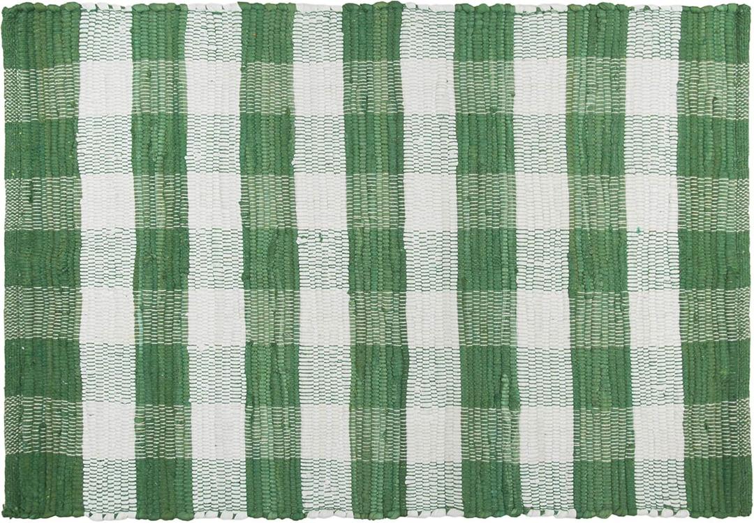 GLAMBURG Cotton Buffalo Check Plaid Washable Handwoven Checkered Welcome Door Mat 18x30 for Kitchen Bathroom Outdoor Porch Laundry Living Room, Farmhouse Reversible Rag Rug Green White