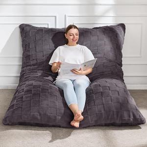 Hobestluk 3 in 1 Bean Bag Chair Giant Bean Bag Chairs for Adults with Plaid Cover Convertible Bean Bag Floor Cushion with Machine Washable Cover for Living Room (Plaid Dark Grey)