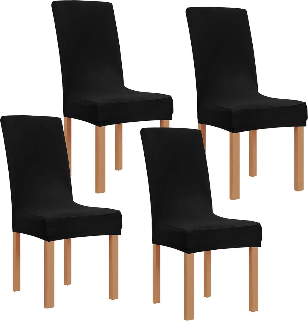 Obstal Black Stretch Spandex Dining Room Chair Covers Set of 4 Universal Removable Washable Chair Seat Slipcovers Protector for Kitchen, Ceremony, Wedding, Banquet, Hotel and Party