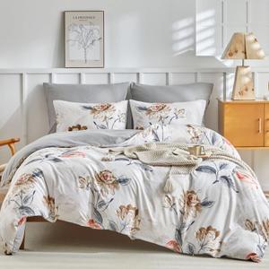 Lekesky King Duvet Cover Set - Reversible Flower Floral Duvet Cover King Size, 3 Pieces Soft Microfiber Vintage White Bedding Comforter Cover, 1 Duvet Cover 104"x90" and 2 Pillowcases 20"x36" (Bpeony Peach(no Comforter))