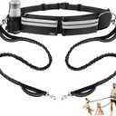 ETACCU Hands Free Dog Leash, Dog Walking Belt for 2 Dogs with Dual Padded Handles and Retractable Bungees, Reflective Waist Leash for Dog Walking Running Hiking Jogging Biking (Black),48.8 inches