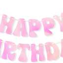 HOUSE OF PARTY Happy Birthday Banner | Pre-Strung Pink Iridescent Happy Birthday Letters Banner Sign-6 Feet | Bday Hanging Backdrop Party Decorations Custom | Beautiful Birthday Door Decoration