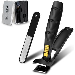SHINLEA Nail Clippers for Seniors Thick Toenail, Professional Fingernail Toenail Clippers with Catcher, Sharp Wide Opening and Long Handle Nail Cutter for Men Women, Black