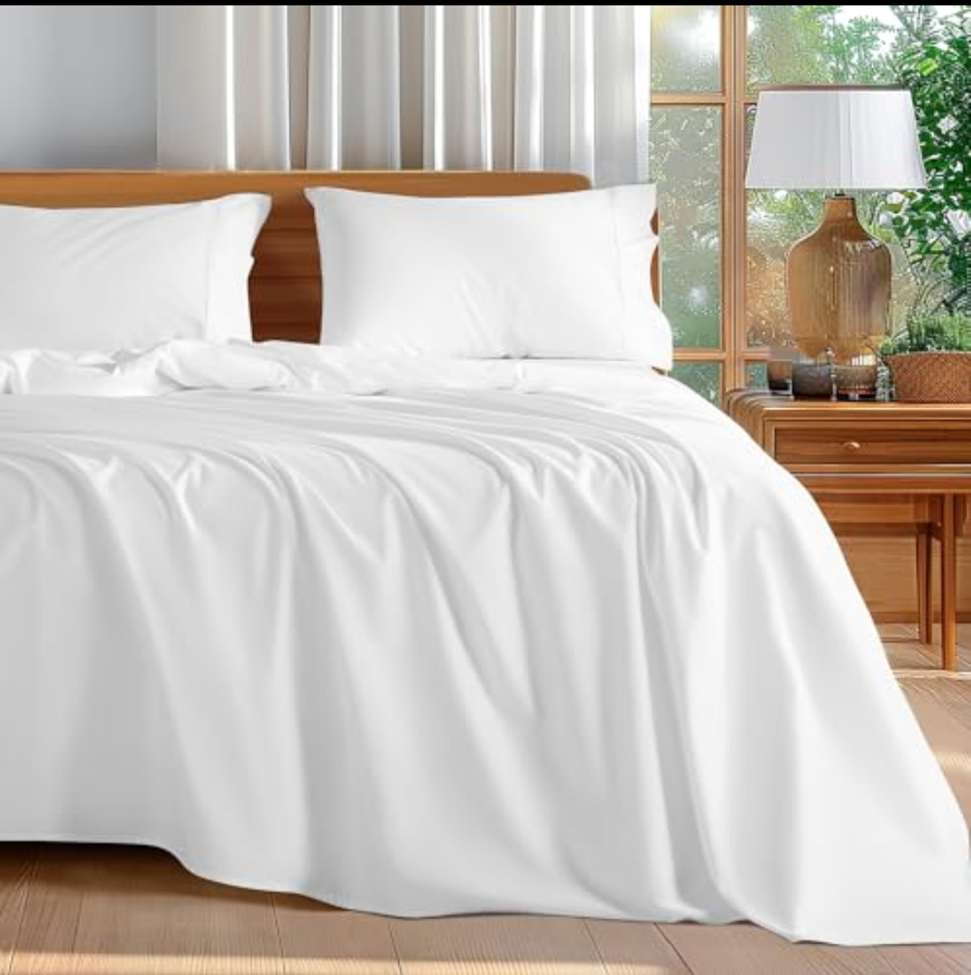 Shilucheng 100% Cotton Queen Size Sheets Set - 600 Thread Count，Luxury Egyptian Cotton Bed Sheets，5-Star Hotel Quality Sheets, Breathable & Cooling, 16 Inch Deep Pocket - 4 Piece (White, Queen)