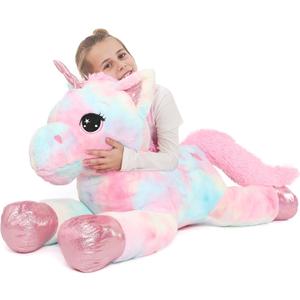 Muiteiur 43.4 Inch Unicorn Stuffed Animal, Giant Stuffed Unicorn for Girls, Soft Plush Pillow Gifts for Girls Boys Kids, Pink (X-Large)