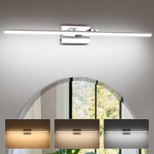 LED Bathroom Vanity Light, Modern Bathroom Light Fixture Over Mirror (3000K/4000K/6000K, Dimmable), Vanity Light Bar with Angle Adjustable, 40 Inch, Chrome