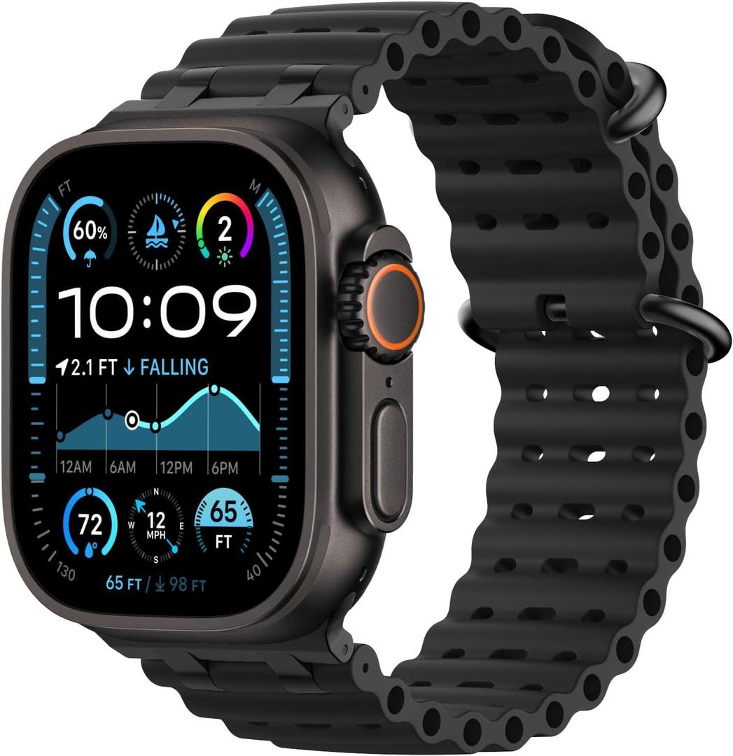 Upgraded Ocean Band Compatible with Apple Watch Ultra 3/2/1 49mm, S11/S10 46mm, 9/8/7 45mm, SE3/SE2/SE/6/5/4 44mm, 3/2/1 42mm, Metal Connector Breathable Sport Watch Strap for Men/Women