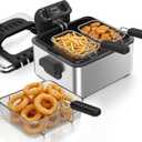 OSTBA Electric Deep Fryer with 3 Baskets, 1700W Stainless Steel Oil Fryer, 4.75QT Countertop Fryer with Adjustable Temperature, Viewing Window, Odor Filter & Removable Oil Container