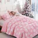 Pink Christmas Blanket 50"x60", Soft Flannel Fleece Front & Sherpa Back, Snowflakes Throw Blanket for Couch, Fluffy Fuzzy Blanket, Christmas Decor Gift for Women, Men