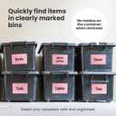 MESS Large Bin Labels for Storage (50 6x4) - Pantry and Craft Organization - Removable Labels for Moving Boxes (Pink)