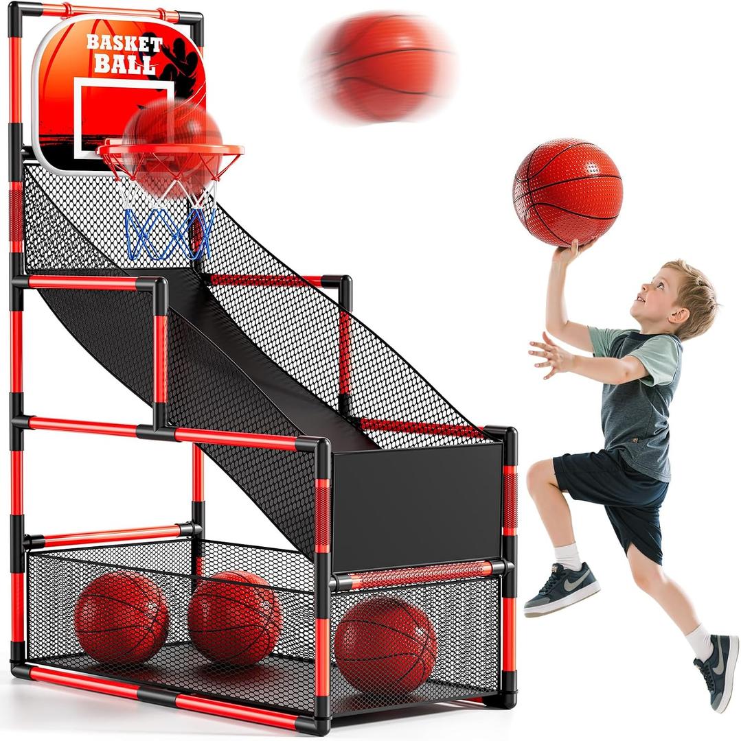 NIPLOOOW Arcade Basketball Game Set for Kids 3-12 Years Old, Kids Basketball Hoop with 4 Balls & Pump, Indoor Outdoor Sports Play Toys, Basketball Games Toys, for Boys Girls Teens