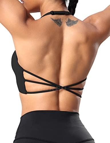 YEOREO Women's Sports Bra Halter Workout Sports Bra Strappy Criss Cross Back Bra Removable Padded Yoga Crop Top L