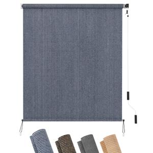 KELIXU Patio Shades Roll Up Outdoor Blind, 5' W x 8' H Cordless Sun Shade Privacy Screen with 90% UV Protection Exterior Roller Shade Cloth for Porch Pergola Backyard Windows Balcony, Blue-Gray