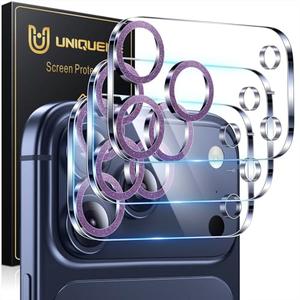 UniqueMe Compatible for 3 Pack iPhone 17 Pro Max Camera Lens Protector - [Drop Protection] [Case Friendly] 9H Tempered Glass Camera Cover Screen [Update New Version] - Glitter Dark Purple