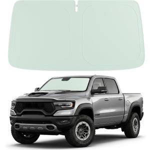 Cooling Car Windshield Sun Shade for RAM 1500 2011-2026, Green and Beige | 99% UV Protection and Heat Insulation, Storage Bag Included, Helps Keep the Parked Interior Cooler, Front Window Coverage