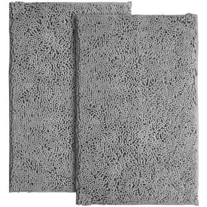 Bathroom Rugs Sets 2 Piece - Plush Bath Mat Set Quick-Dry Soft Chenille Bathroom Mat with Rubber Backing, Absorbant Bathroom Rug Set, Washable.(16  x 23, Light Grey)