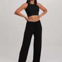 FEQO 2 Pack Women's Lounge Pants Wide Leg Yoga Pants Casual Pajama Bottoms (Black, S)