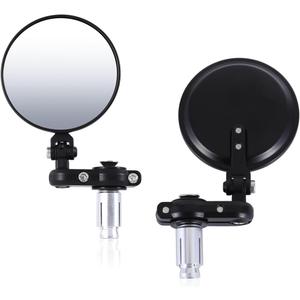 Auto Dynasty 3" Round 7/8" Motorcycle Bar End Side Mirrors Round Cafe Racer Style Convex Rear View Foldable Universal for Honda, Scooter, Suzuki, Yamaha, Kawasaki, Victory Harley Ducati and More