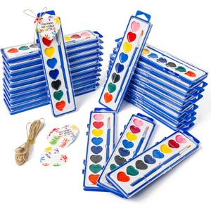 Watercolor Kids Card Set, 24 Pack Bulk Washable Paint Set, 8 Color Watercolor Paint with Brush, End of Year School Classroom Supplies Party Favors