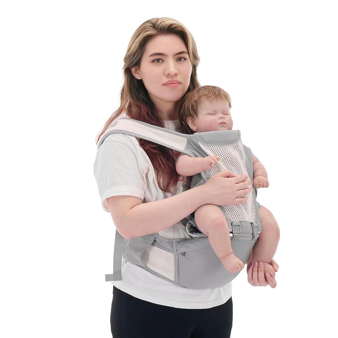 Baby Carrier Newborn to Toddler, Lightweight Structured Ergonomic Design for Infant Carrier with Plus Size Support 3-in-1 Carrier with Mesh & Hip Seat Front & Back Facing All Seasons for Travel