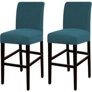 Turquoize Stretch Bar Stool Cover Counter Stool Pub Chair Slipcover for Dining Room Cafe Barstool Slipcover Removable Furniture Chair Seat Cover Jacquard Fabric With Elastic Bottom Set of 2, Deep Teal