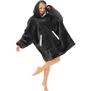 Kipswiza Wearable Blanket Hoodie for Women and Men, Cozy Soft Sherpa Oversized Hooded Blankets Sweatshirt as Birthday Gifts for Her Mom Girlfriend Boyfriend, Black (Adult/Regular)