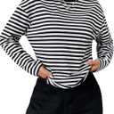 LilyCoco Womens Long Sleeve Striped Shirts Casual Color Block Crew Neck T Shirts Black Large