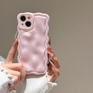 FABSPARK Case for iPhone 15 Pro, Cute 3D Solid Color Meteorite Bubble Water Ripple Curly Wavy Frame Case, Soft TPU Shockproof for iPhone 15 Pro 6.1 Inch, Cream Pink