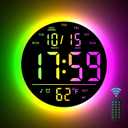 EASYERA 10" Large Digital Wall Clock with Remote Control, Music Sync RGB Atmosphere Light, Low-Reflectivity, Temperature, LED Display, Dual Alarms, BT Sync, Auto DST for Bedroom and Classroom