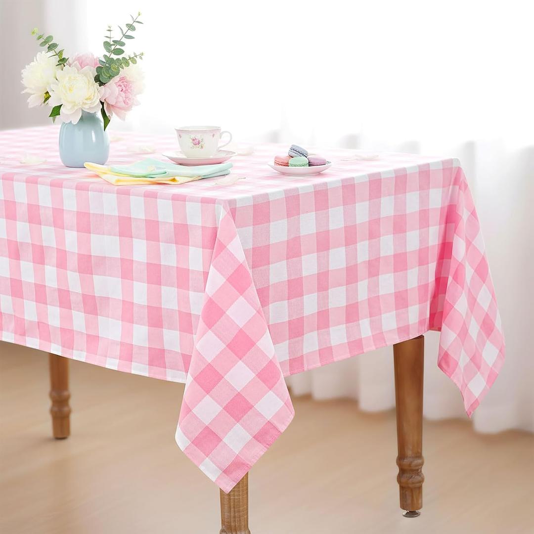 B-COOL Pink Plaid Tablecloth Easter Checkered Tablecloth Fabric Pink and White Gingham Flag Table Cover for Parties, Valentines, Race Car Birthday Party, Birthday, Outdoor Picnic, 56x84inch
