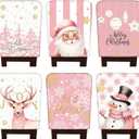6 Pcs Pink Christmas Snowman Chair Covers Chair Back Covers Xmas Chair Protector Slipcovers Washable Winter Dining Room Seat Covers for Home Hotel Kitchen Decorations