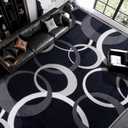 YIHOUSE Washable Large Area Rugs 9x12 Living Room, Black and White Rug for Bedroom Non Slip Low Pile, Soft Modern Geometric Circle Carpet for Dining Room Playroom Home Office Decor