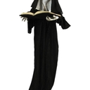 Haunted Hill Farm Life-Size Scary Talking Witch Nun Halloween Animatronic with Touch Activated Lights and Sound, Poseable, Battery Operated Indoor or Covered Outdoor Creepy Halloween Decorations (Style: 65" Standing Nun)
