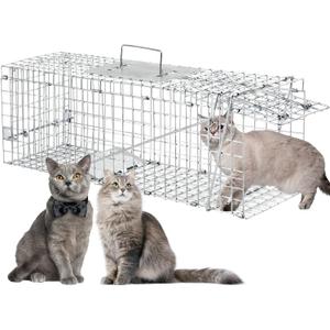 Animal Traps,Live Animal Trap for Cats,Rabbits, Squirrels,cat Trap for Stray Cats, Live Traps for Raccoons, Stainless Steel Foldable with Pedal Triggers (32 x 11 x 12.6 inches)