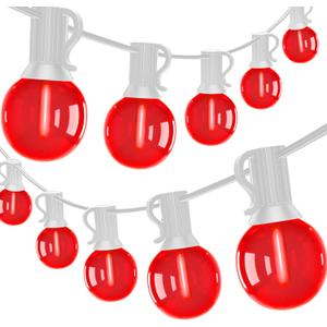 50Ft G40 LED Valentine's Day String Lights Outdoor, Valentines Decorations Lights with 27 Red Shatterproof Globe Bulbs, Hanging Patio Lights for Outside Wedding Backyard Porch Roofline, White Wire