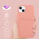 MZELQ Silicone Compatible with iPhone 15 Case, Card Holder Camera Protection Cover + Screen Protector, Card Slot Soft Slim Phone Case -Pink