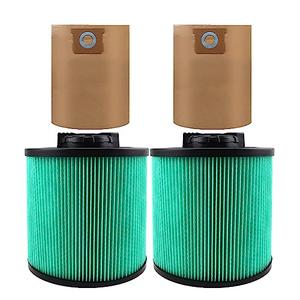 2pack DXVC6914 HEPA High Efficiency Cartridge Filter Fit for Dewalt 6-16 Gallon Wet/Dry Vacuum Cleaners with 2 Pack DXVA19-4101 Vacuum Bags