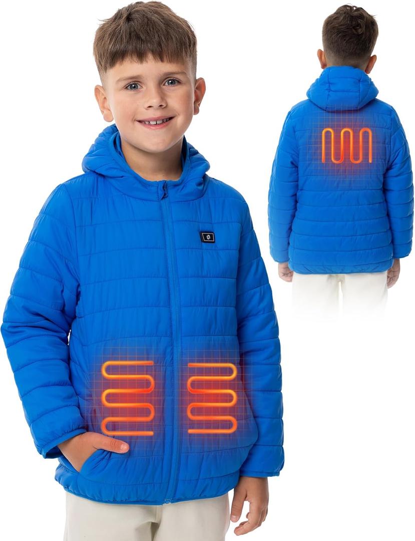 HENNCHEE Kids Heated Jacket for Boys Girls Lightweight Winter Heated Jacket with Battery Pack Heated Coat (Blue, M)