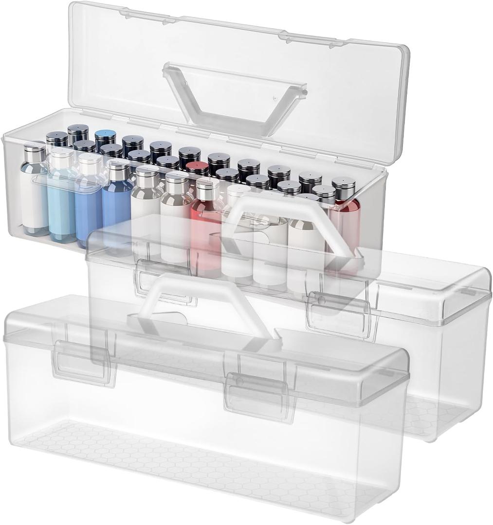 3 Pcs Paint Storage Box for 2 Fl. oz Acrylic Paints, Acrylic Portable Craft Art Organizer with Handle, 30 Bottles Capacity Plastic Art Supply Clear Boxes