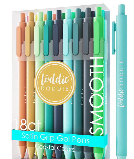 Loddie Doddie Retractable Colored Gel Pens  18Pack, 0.7 mm, Coastal Satin  SmoothGlide Pens for Journaling  Precision Fine Tip Markers  Vibrant Pastel Color Markers for Bullet Journal Supplies